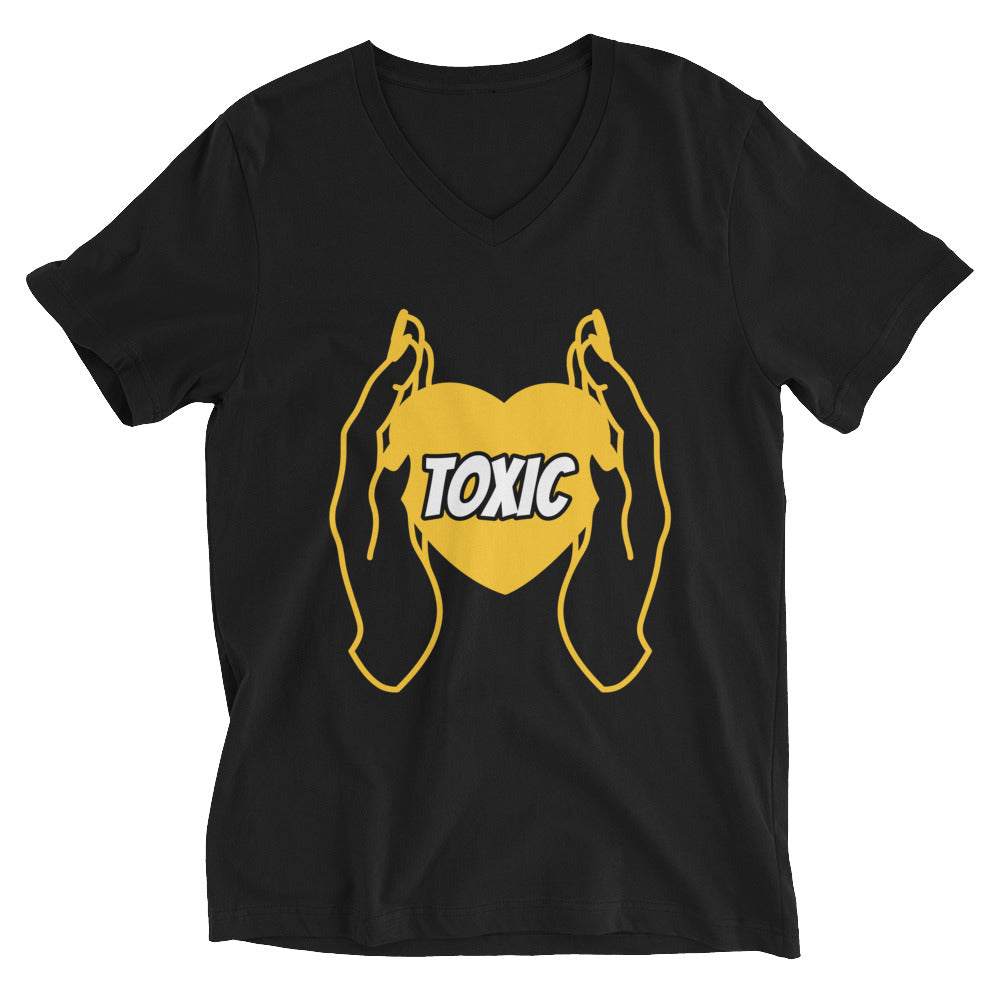 TOXIC HEART/HANDS YELLOW Unisex Short Sleeve V-Neck T-Shirt