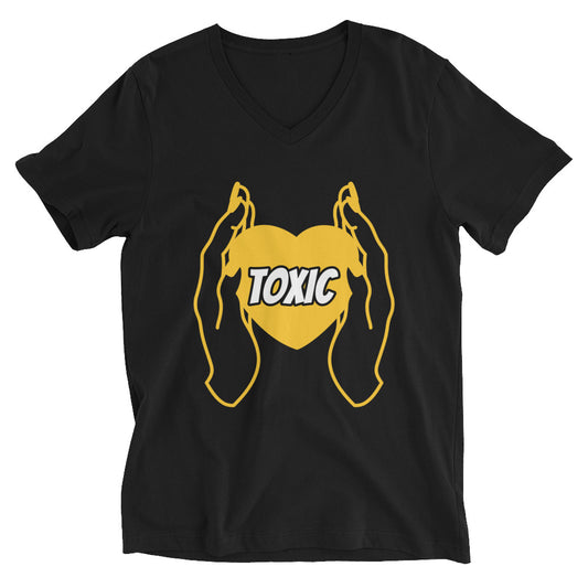 TOXIC HEART/HANDS YELLOW Unisex Short Sleeve V-Neck T-Shirt