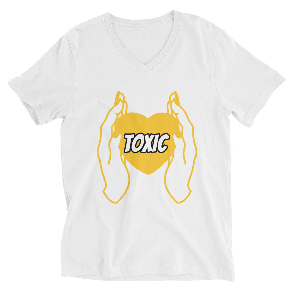 TOXIC HEART/HANDS YELLOW Unisex Short Sleeve V-Neck T-Shirt